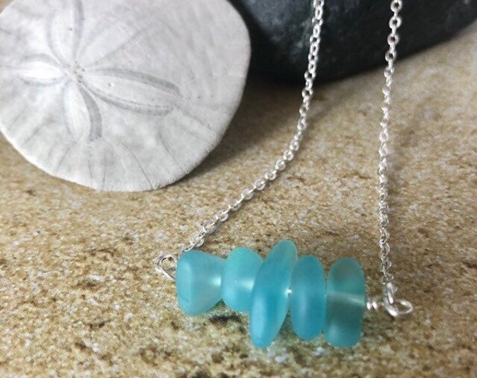 Aqua Blue Sea Glass Necklace Sterling Silver,  Gold Filled