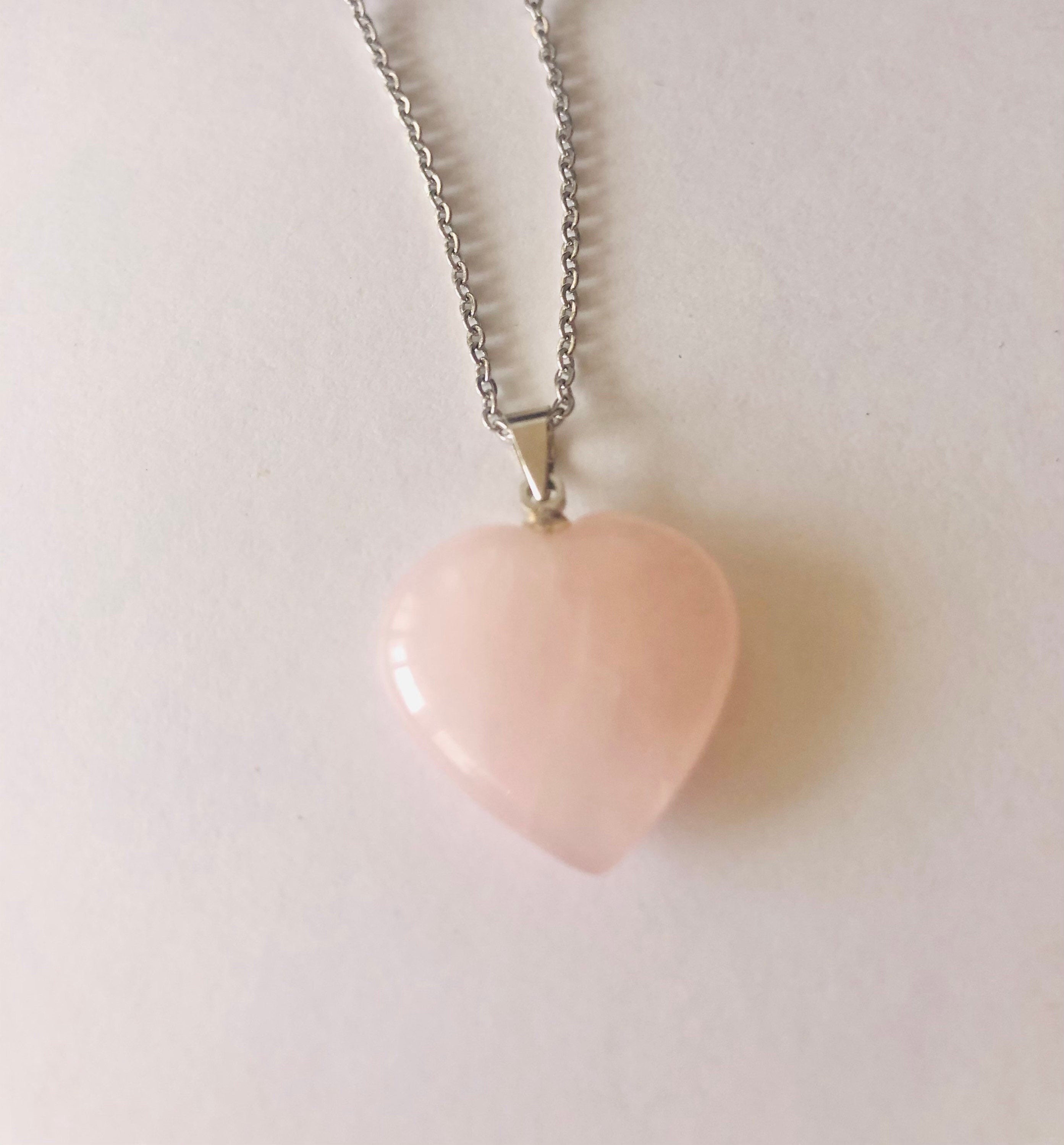 Rose Quartz Heart Pendant Necklace Sterling Silver Healing - Etsy