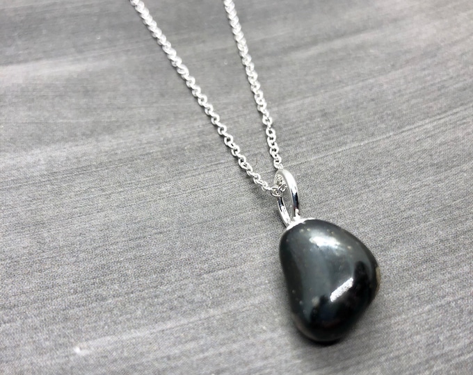 Hematite Pendant Necklace in Sterling Silver: Anti-inflammation Intention Spiritual Healing Jewelry