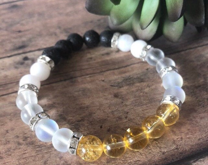 Citrine and Jade Bracelet, Support Crystal Diffuser Bracelet, Chakra Yoga Wrist Mala, Chakra Aromatherapy Bracelet