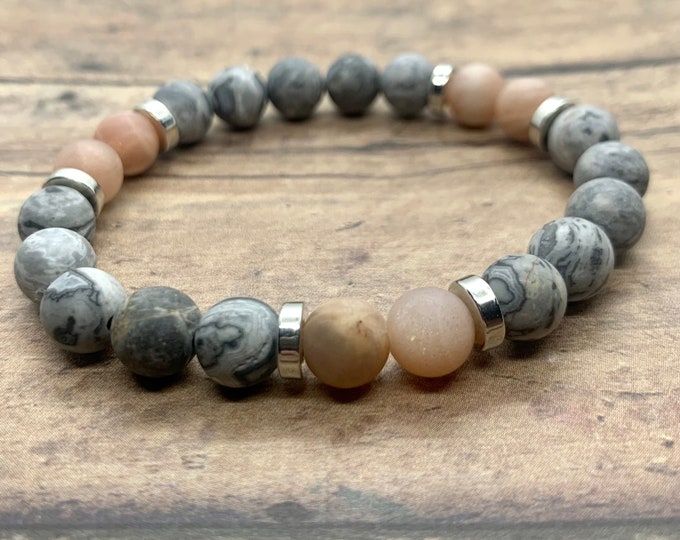 Matte Jasper and Sunstone Bracelet: Crystal Healing Jewelry