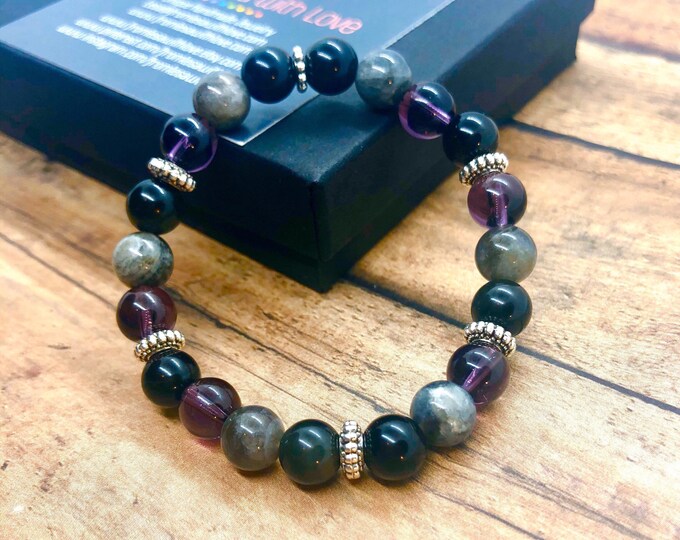 Amethyst Bracelet, Labradorite Calming Bracelet, Black Onyx Anxiety Support Healing Crystals Bracelet, Anxiety Support