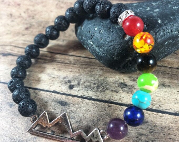 Chakra Bracelet, Mountain Charm, 7 Chakra Bracelet