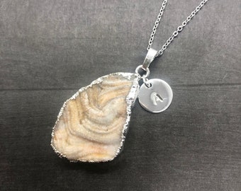 Druzy Quartz necklace, sterling silver, initial pendant necklace, rough cut natural crystal healing jewelry, personalized gift