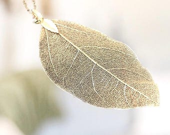 Real Leaf Necklace: 18K Gold Dipped Pendant, Gold Filled Chain