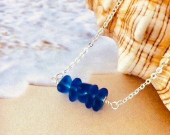 Sea Glass Necklace Cobalt Blue Sterling Silver Gold Filled