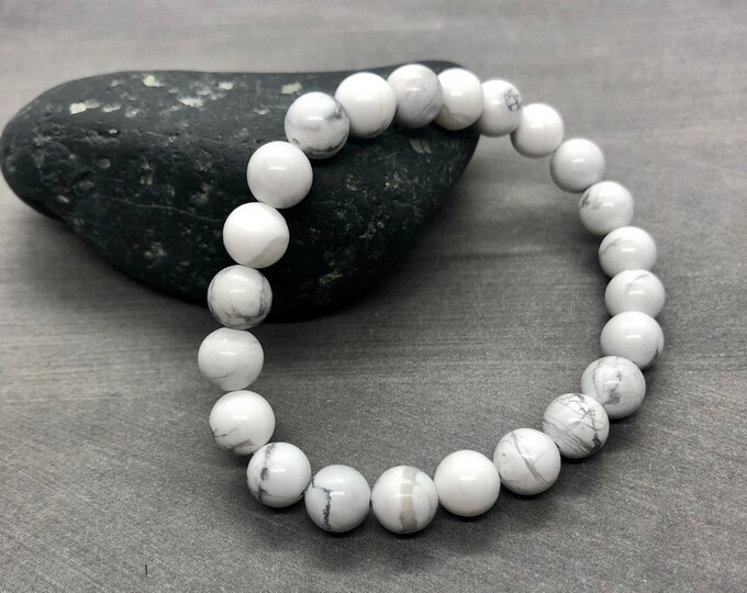 White Howlite Bracelet, Third Eye Chakra Bracelet, Crystal Balance Healing Bracelet, Yoga Meditation Bracelet
