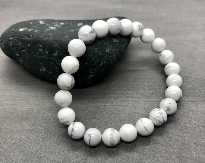 White Howlite Bracelet, Third Eye Chakra Bracelet, Crystal Balance Healing Bracelet, Yoga Meditation Bracelet