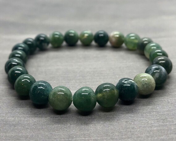 Green Moss Agate Bracelet or Anklet, Crystal Balance Healing Bracelet, Yoga Meditation Stretch Bracelet