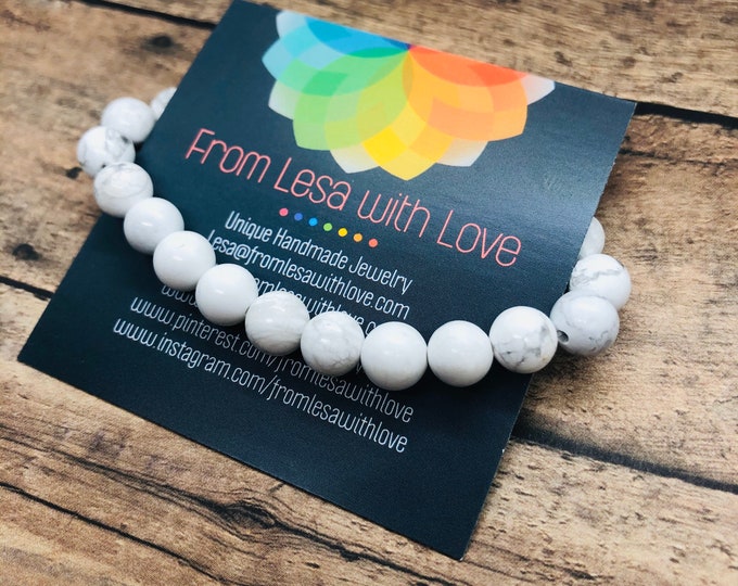 White Howlite Bracelet, Third Eye Chakra Bracelet, Crystal Balance Healing Bracelet, Yoga Meditation Bracelet