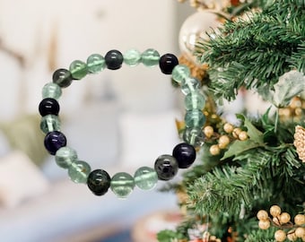 Natural Fluorite Chakra Bracelet - 8mm Blue Green Gemstone Healing Jewelry