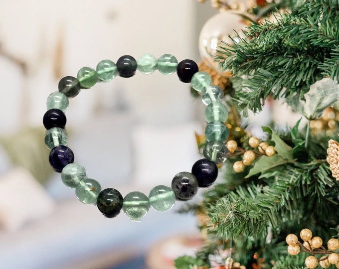Natural Fluorite Chakra Bracelet - 8mm Blue Green Gemstone Healing Jewelry