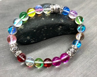Angel Aura Bracelet, Supportive Quartz Calming Bracelet, Good Luck Positive Rainbow Bracelet, Spiritual Purification Healing Yoga Jewelry