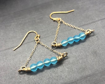 Sea Glass Earrings, Sea Glass Gold Filled Earrings, Blue Sea Glass Earrings, Aqua Beach Glass Gold Drop Earrings