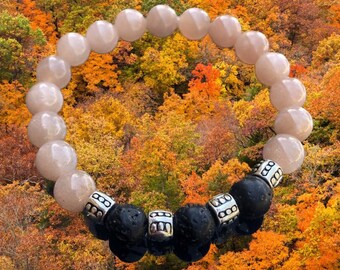 Sunstone & Black Lava Bracelet: Handmade Healing Crystal Diffuser