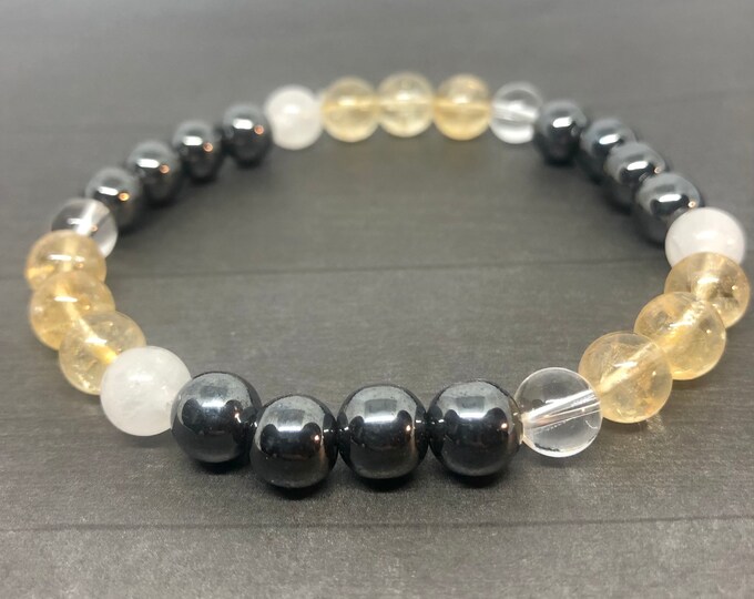 Citrine And Hematite Bracelet, Energy Bracelet, Crystal Protection Bracelet, Vitality Healing Jewelry