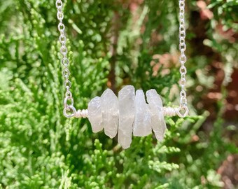 Raw Labradorite Sterling Silver Bar Necklace: Calming Crystal Healing