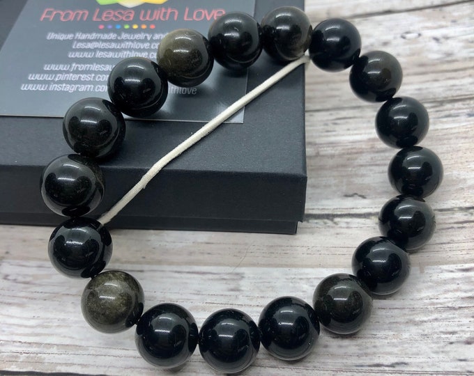 Obsidian Bracelet, Positive Support Bracelet, Energy Bracelet. Beaded Jewelry, Gold Sheen Obsidian Gemstone Healing Bracelet, 8mm or 12mm