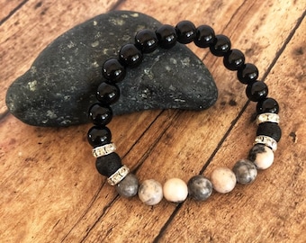 Pink Jasper Black Onyx Diffuser Bracelet