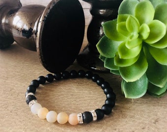 Men's Black Onyx Beaded Bracelet, Sunstone and Black Onyx Healing Bracelet, Black Onyx and Sunstone Diffuser Bracelet