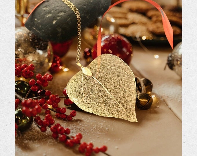 Real Leaf Necklace, Gold Filled, Natural Leaf Long Necklace, Gift for Her