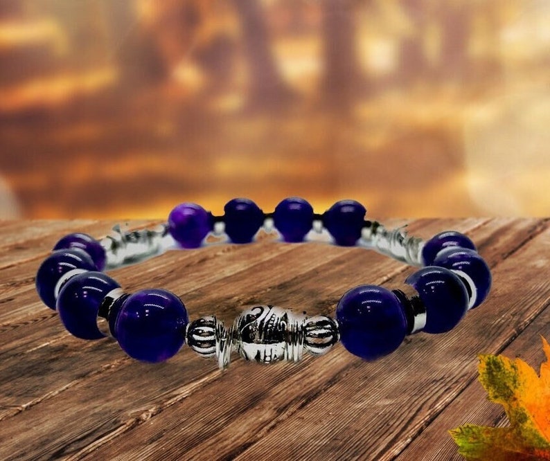 Handmade Amethyst Bracelet, Natural Healing Crystal Jewelry, Gemstone Stackable Bracelet image 2