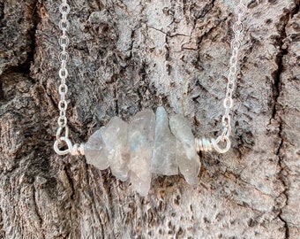 Raw Labradorite Sterling Silver Bar Necklace: Calming Crystal Healing