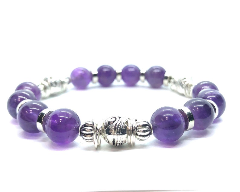 Handmade Amethyst Bracelet, Natural Healing Crystal Jewelry, Gemstone Stackable Bracelet image 6