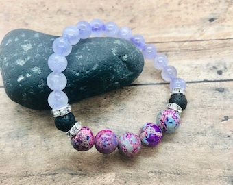 Jasper Bracelet, Lavender Jade, Galaxy Sea Sediment Imperial Jasper Diffuser Bracelet, Calming Wellness Aromatherapy, Present for Her