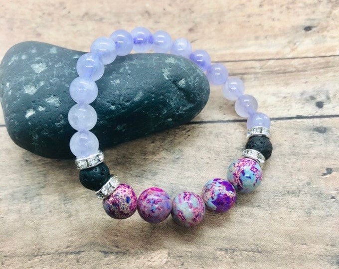 Lavender Jade & Sea Jasper Bracelet for Serenity, Aromatherapy Wellness Jewelry, Diffuser Jewelry