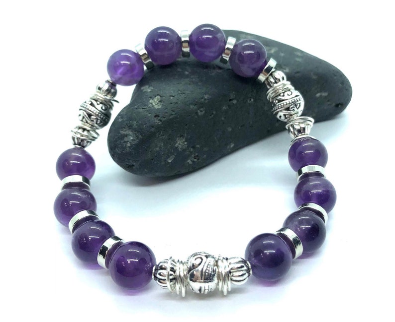Handmade Amethyst Bracelet, Natural Healing Crystal Jewelry, Gemstone Stackable Bracelet image 4