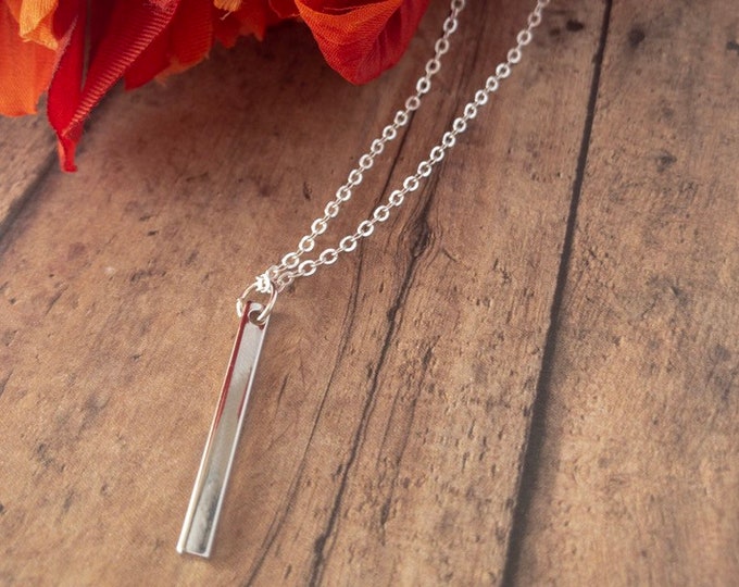 Silver Vertical Bar Long Necklace