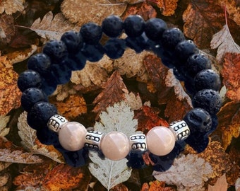 Black Lava & Sunstone Bracelet: Handmade Positivity Diffuser