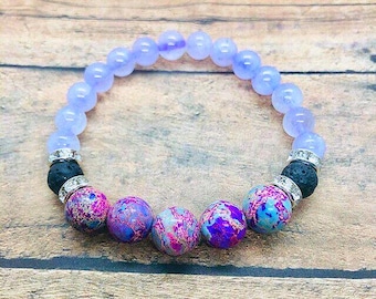 Lavender Jade & Sea Jasper Bracelet for Serenity, Aromatherapy Wellness Jewelry, Diffuser Jewelry
