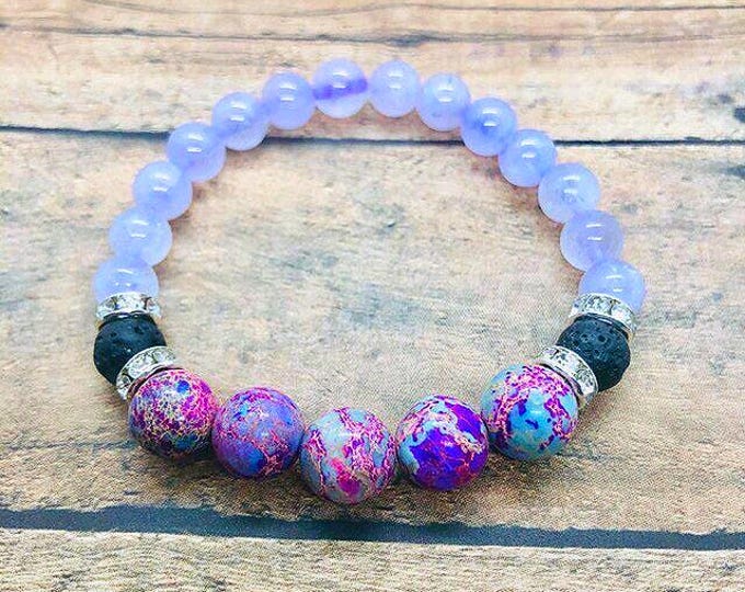 Lavender Jade & Sea Jasper Bracelet for Serenity, Aromatherapy Wellness Jewelry, Diffuser Jewelry