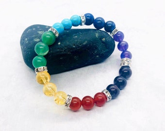 Chakra Bracelet with Meaning Card, 7 Chakra Bracelet, Healing Crystals Jewelry