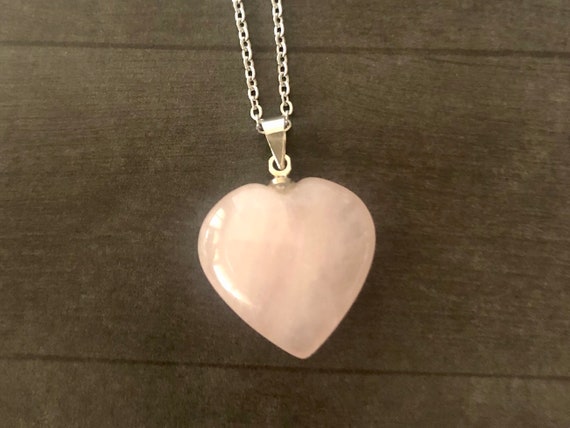 Rose Quartz Heart Pendant Necklace, Sterling Silver, Healing Gemstone Pendant, Natural Stone Jewelry, Gift for Valentines Day