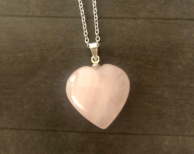 Rose Quartz Heart Pendant Necklace, Sterling Silver, Healing Gemstone Pendant, Natural Stone Jewelry, Gift for Valentines Day