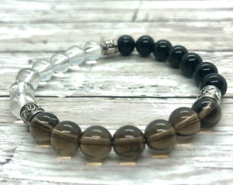 Positivity Energy and Protection Bracelet, Black Tourmaline and Smokey Quartz Crystal Bracelet, Negative Aid Jewelry