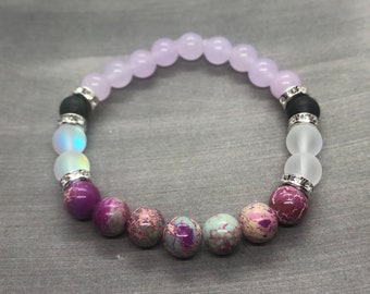 Jasper Bracelet, Galaxy Sea Sediment Imperial Jasper and Angel Aura Diffuser Bracelet, Lavender Jade, Calming Present for Her