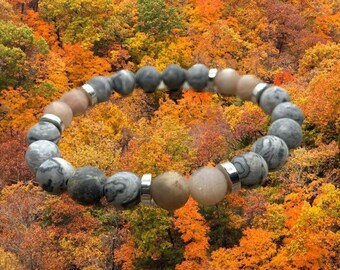 Matte Jasper and Sunstone Bracelet: Crystal Healing Jewelry