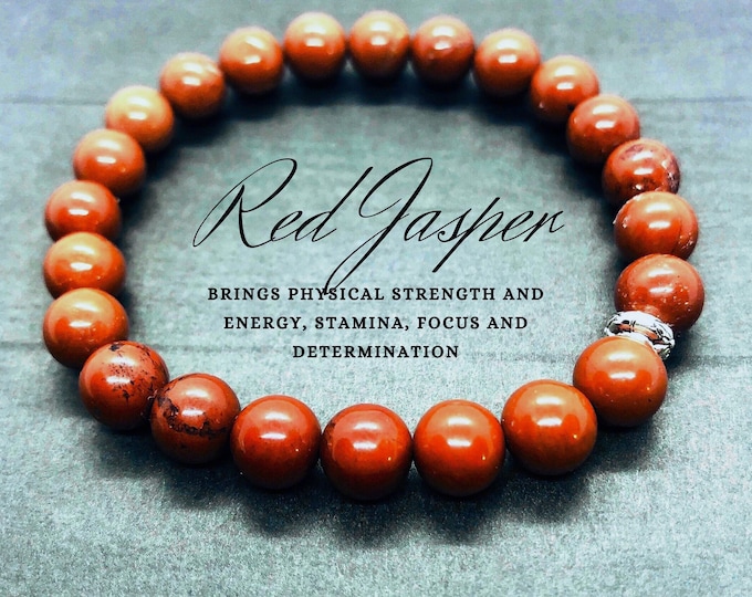 Red Jasper Bracelet, Positivity Support Bracelet, Protection Bracelet, Crystal Healing Yoga Jewelry, Gift for Her Him