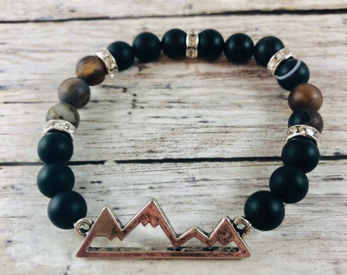 Men's Beaded Black Onyx and Silver Metal Bracelet