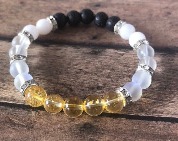 Citrine and Jade Bracelet, Support Crystal Diffuser Bracelet, Chakra Yoga Wrist Mala, Chakra Aromatherapy Bracelet