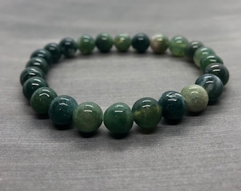 Green Moss Agate Bracelet or Anklet, Crystal Balance Healing Bracelet, Yoga Meditation Stretch Bracelet