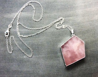 Rose Quartz Necklace - Sterling Silver Gemstone Pendant, Mindful Jewelry, Natural Healing Stone