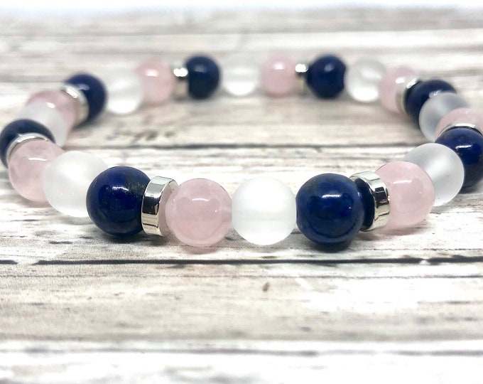 Rose Quartz and Sodalite Bracelet, Calming Protection Bracelet, Crystal Bracelet, Spiritual Healing Yoga Jewelry, Harmony Love Spiritual