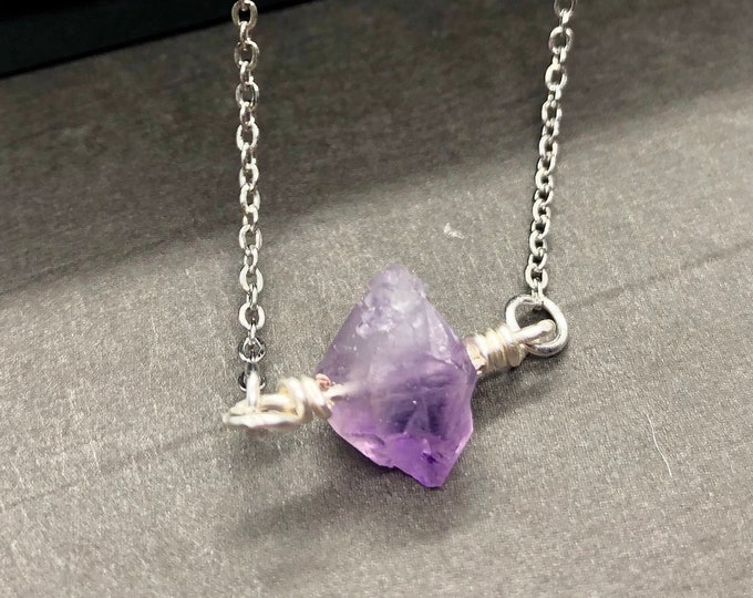 Raw Amethyst necklace, Amethyst dainty nugget crystal necklace, rough cut petite Amethyst necklace, February birthstone gemstone jewelry