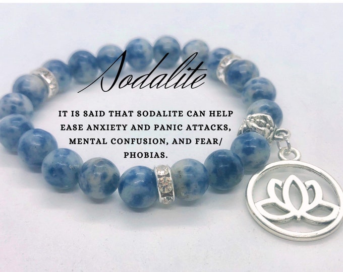 Sodalite Bracelet, Third Eye Chakra Healing Yoga Jewelry 8mm Beads