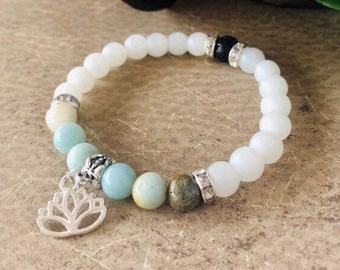 Lotus Flower Bracelet, Amazonite Bracelet